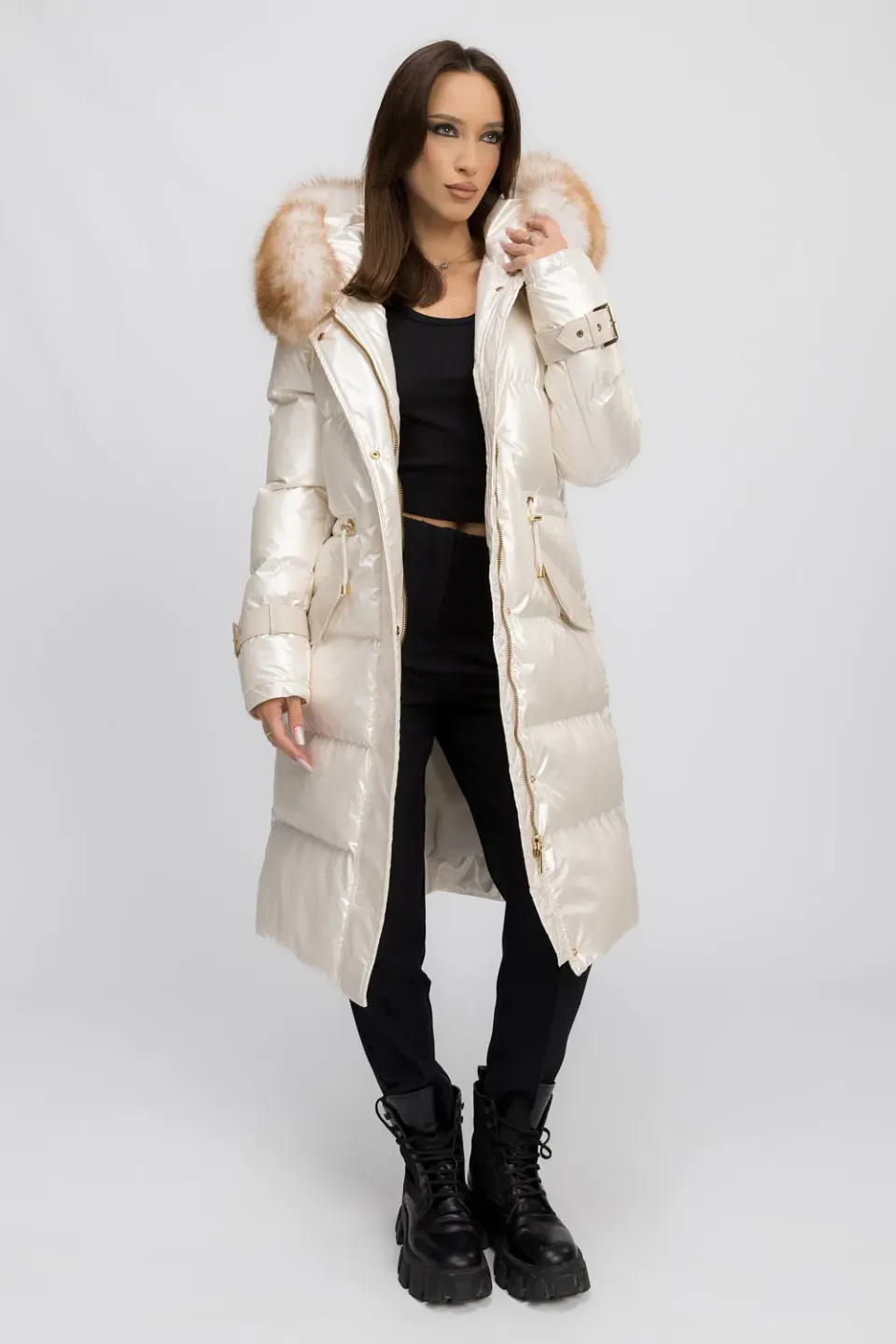 Mareus 455 parka dama Ivory Frost cu gluga detasabila