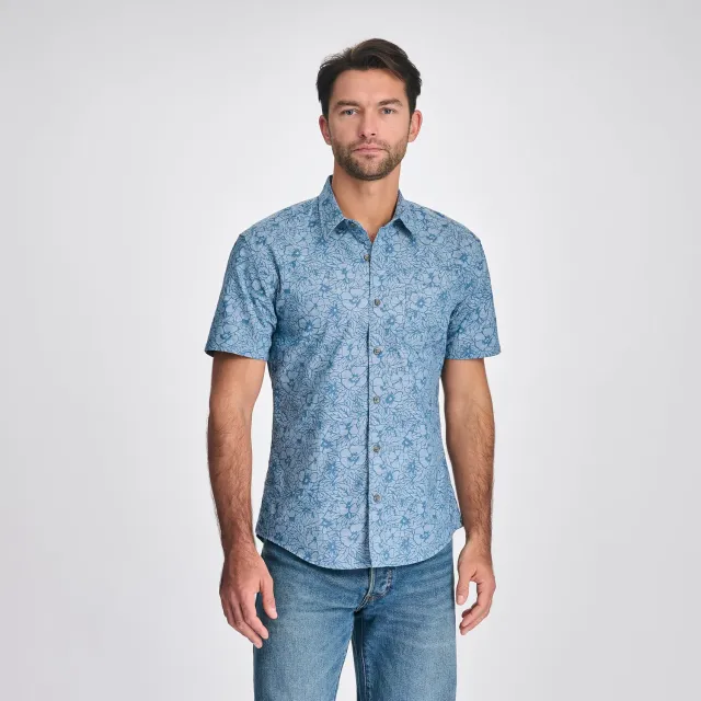 Eddie Bauer Camano cămașă mânecă scurtă Chambray Blue bumbac