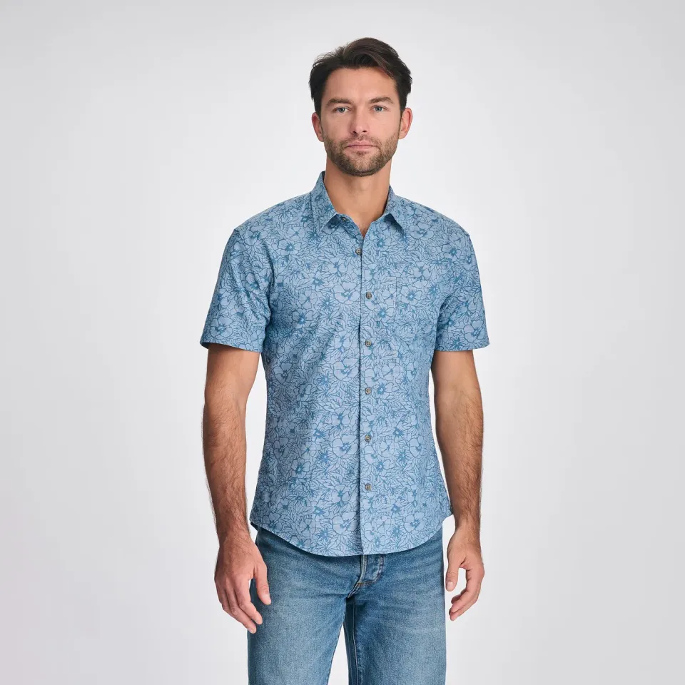 Eddie Bauer Camano cămașă mânecă scurtă Chambray Blue bumbac