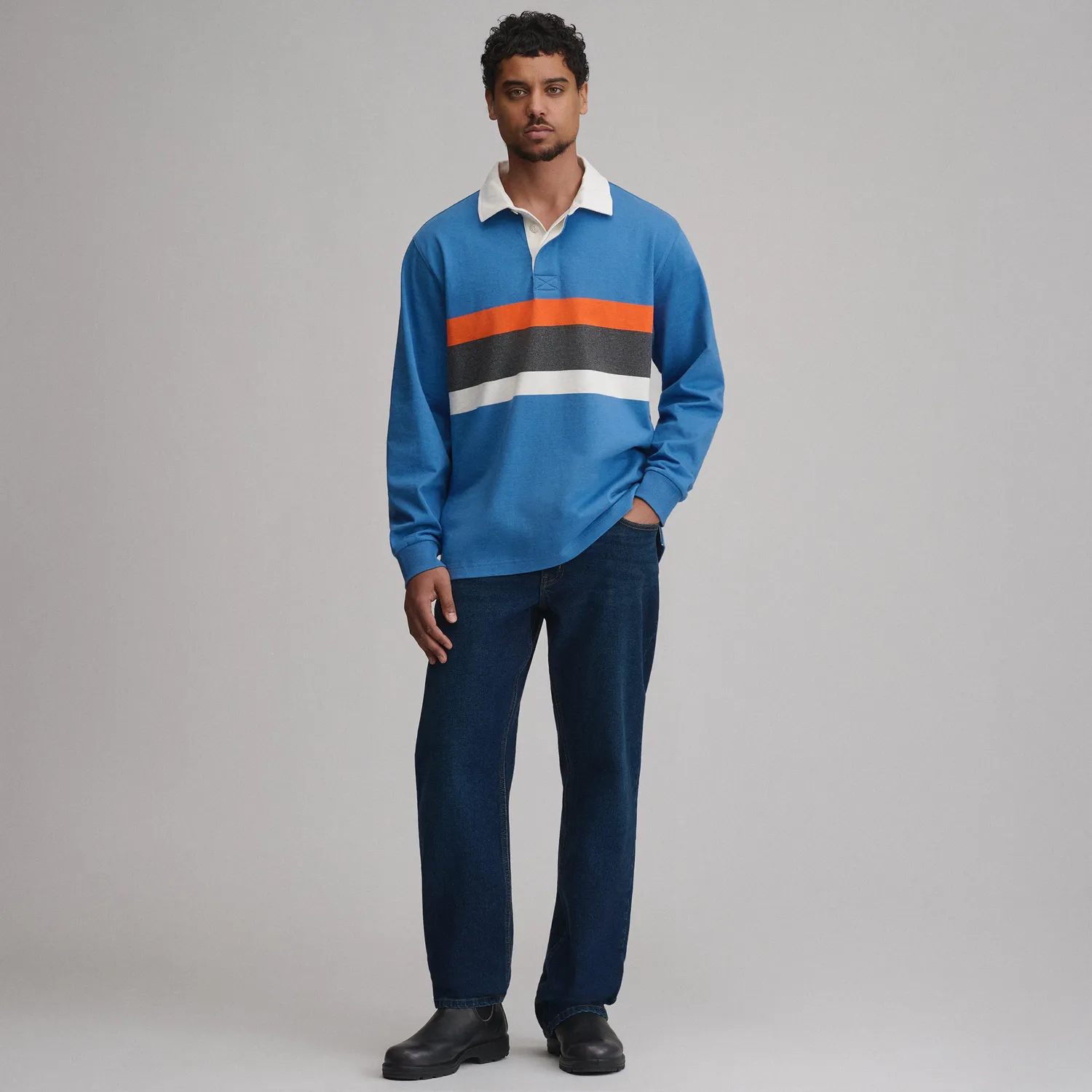Eddie Bauer Rugby Stripe Crew bluză Dk Chambray cu dungi
