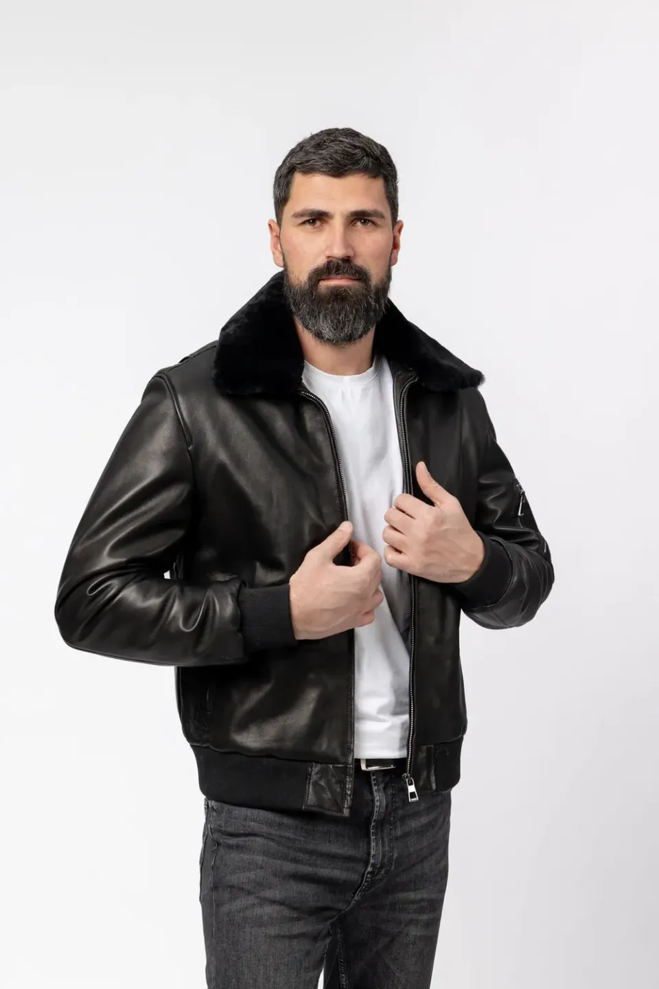 Mareus Obsidian 115 geacă piele întoarsă bărbați cu blană