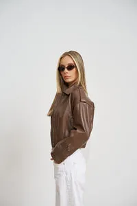 Mareus 662 geaca piele dama crop cocoa brown