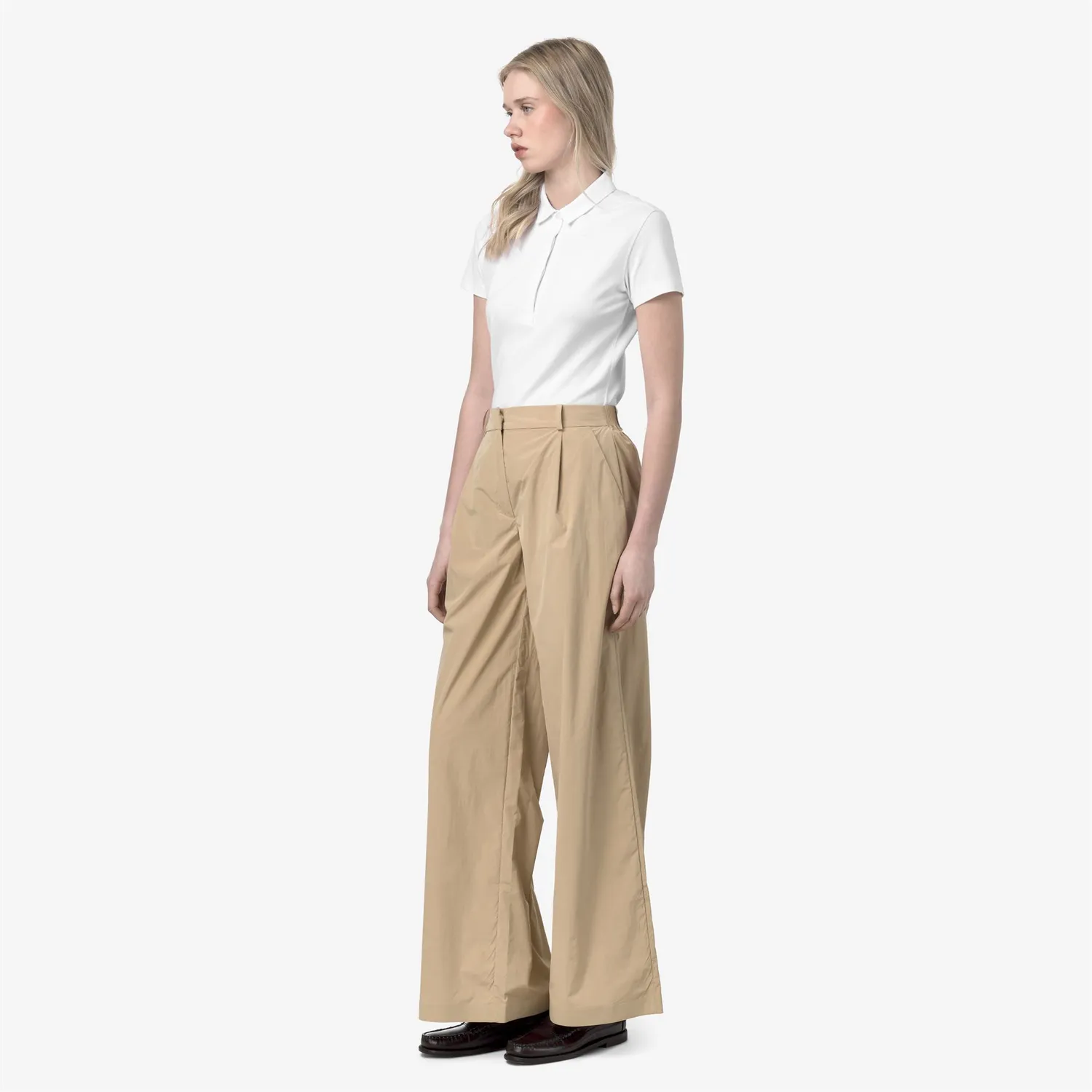 K-Way Pigalle pantaloni dama bej cu croi larg