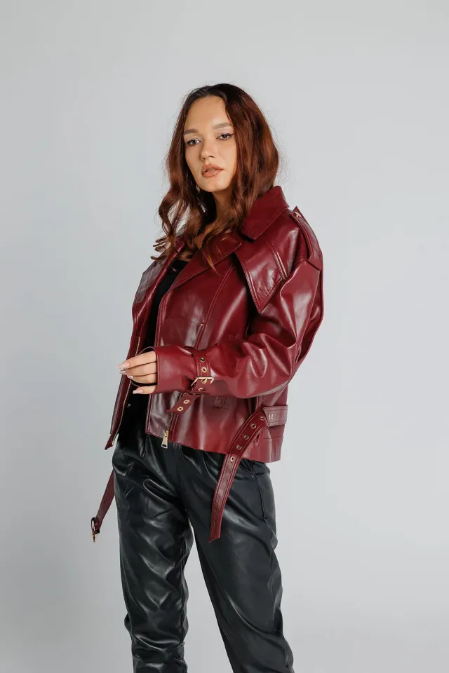 Mareus 707 geacă piele damă burgundy gold oversized