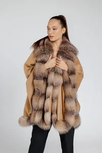 Mareus Bronz 389 capă cașmir blană vulpe oversized