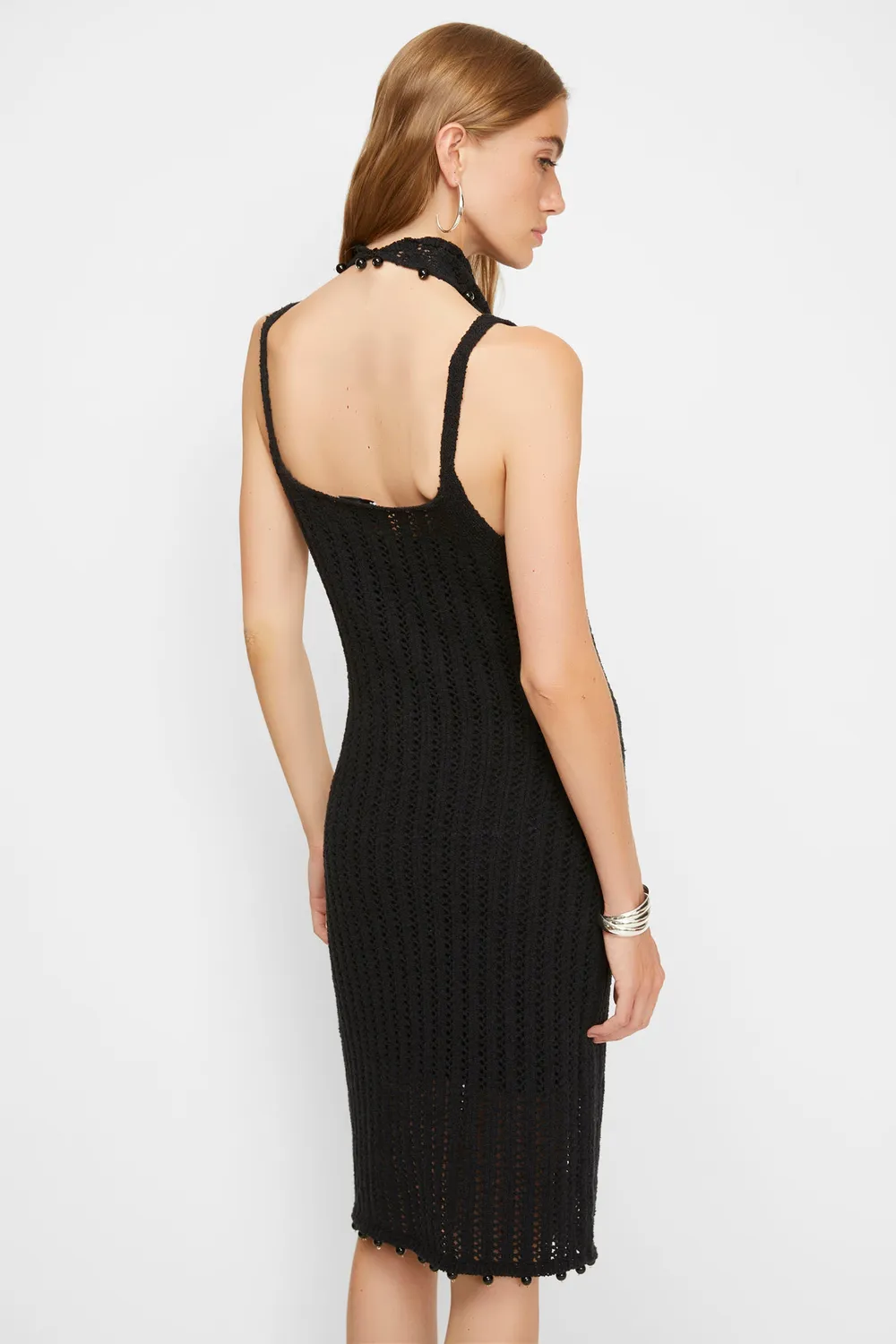 Isabelle Blanche rochie tricotata neagra cu margele