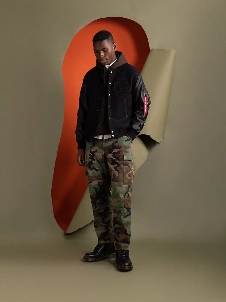 Alpha Industries MA-1 Varsity geacă neagră piele lână