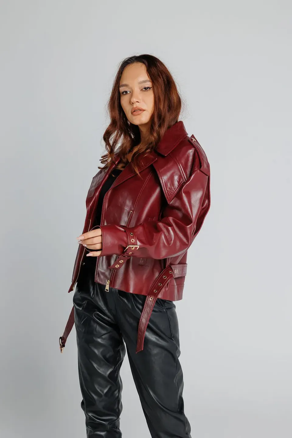 Mareus Geacă piele 707 Burgundy Gold oversized