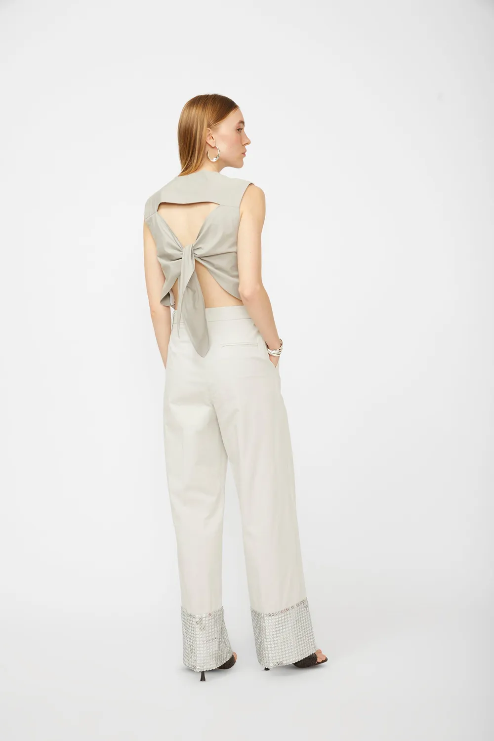 Isabelle Blanche pantaloni gri bumbac cu paiete