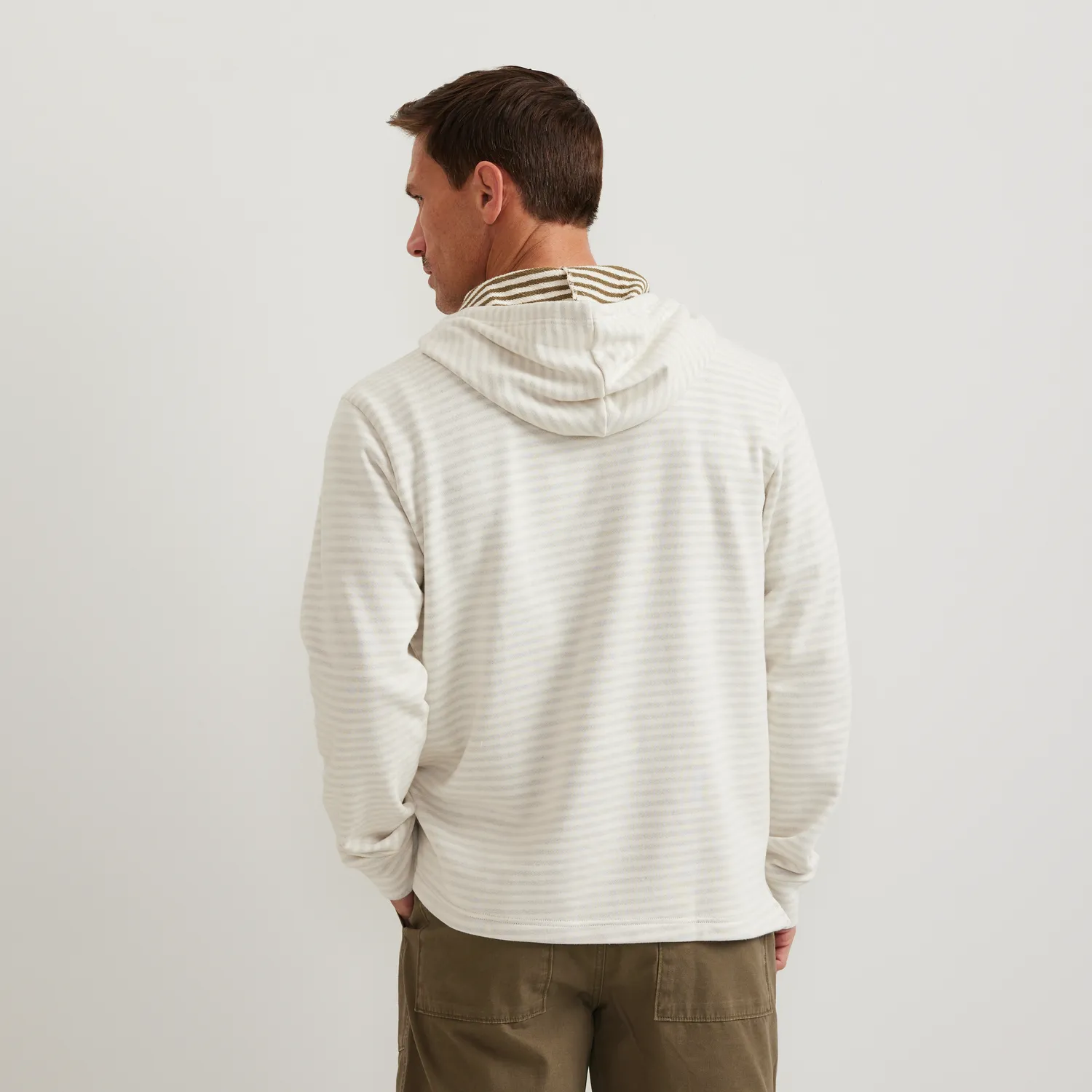 Eddie Bauer Henley Hoodie hanorac barbati ivory bumbac