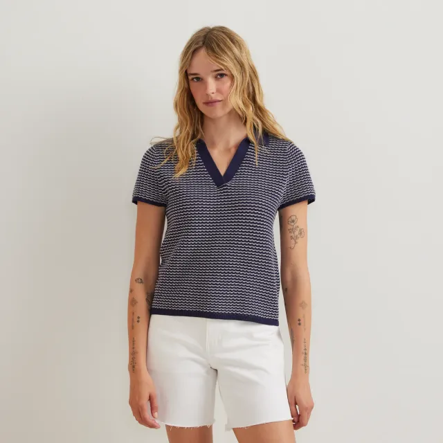 Eddie Bauer Microstripe polo tricot albastru Brook texturat