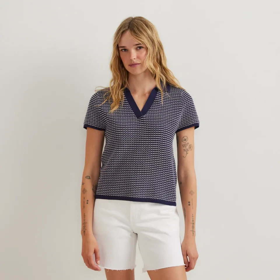 Eddie Bauer Microstripe polo tricot albastru Brook texturat
