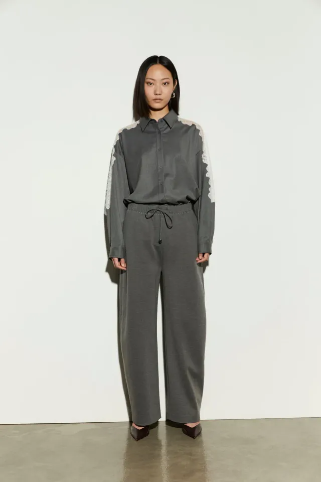 Isabelle Blanche pantaloni gri barrel cu talie elastica