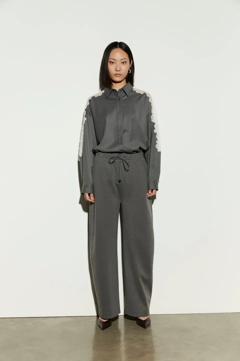 Isabelle Blanche pantaloni gri barrel cu talie elastica