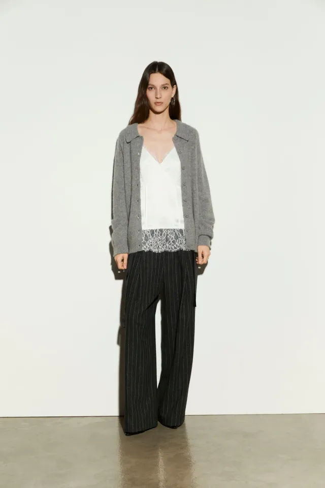 Isabelle Blanche cardigan lână Gray cu guler vulpe