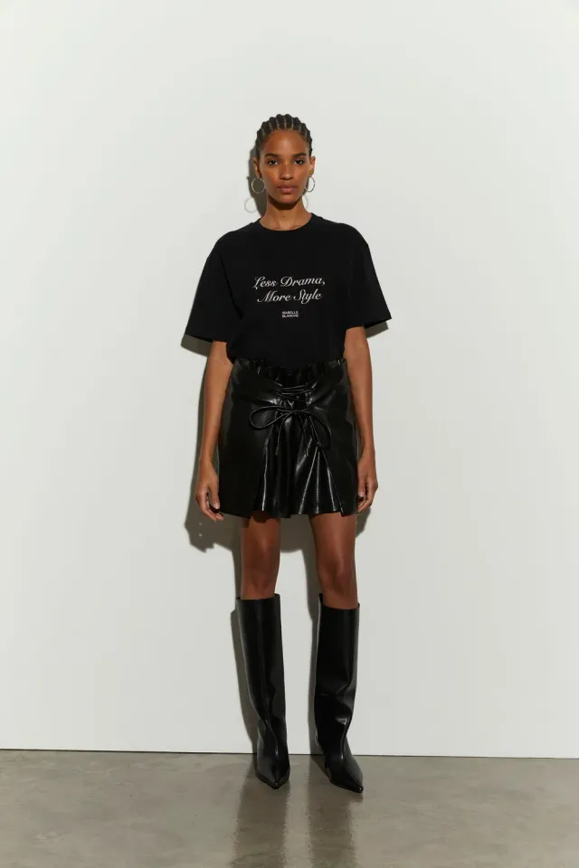 Isabelle Blanche fusta mini neagra siret piele ecologica