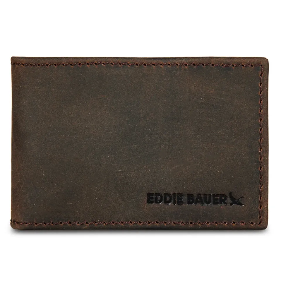 Eddie Bauer Money Clip Bifold Leather Wallet Embossed Sasquatch portofel Tan