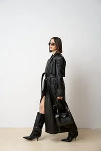 Mareus Cordon 525 palton piele damă negru mat lung