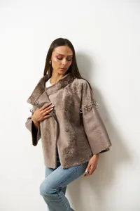 Mareus Poncho shearling 636 Cinnamon piele naturală