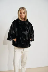 Mareus Obsidian 697 jachetă vizon oversized neagră