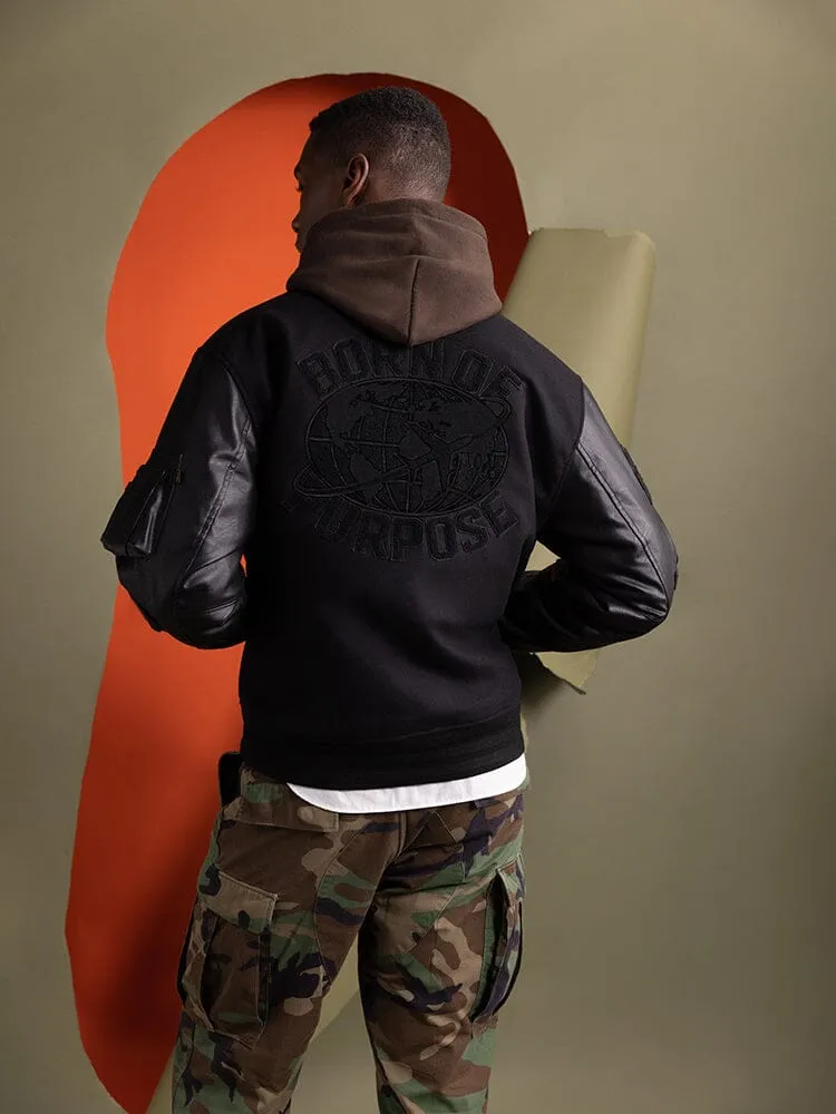 Alpha Industries MA-1 Varsity geacă neagră piele lână
