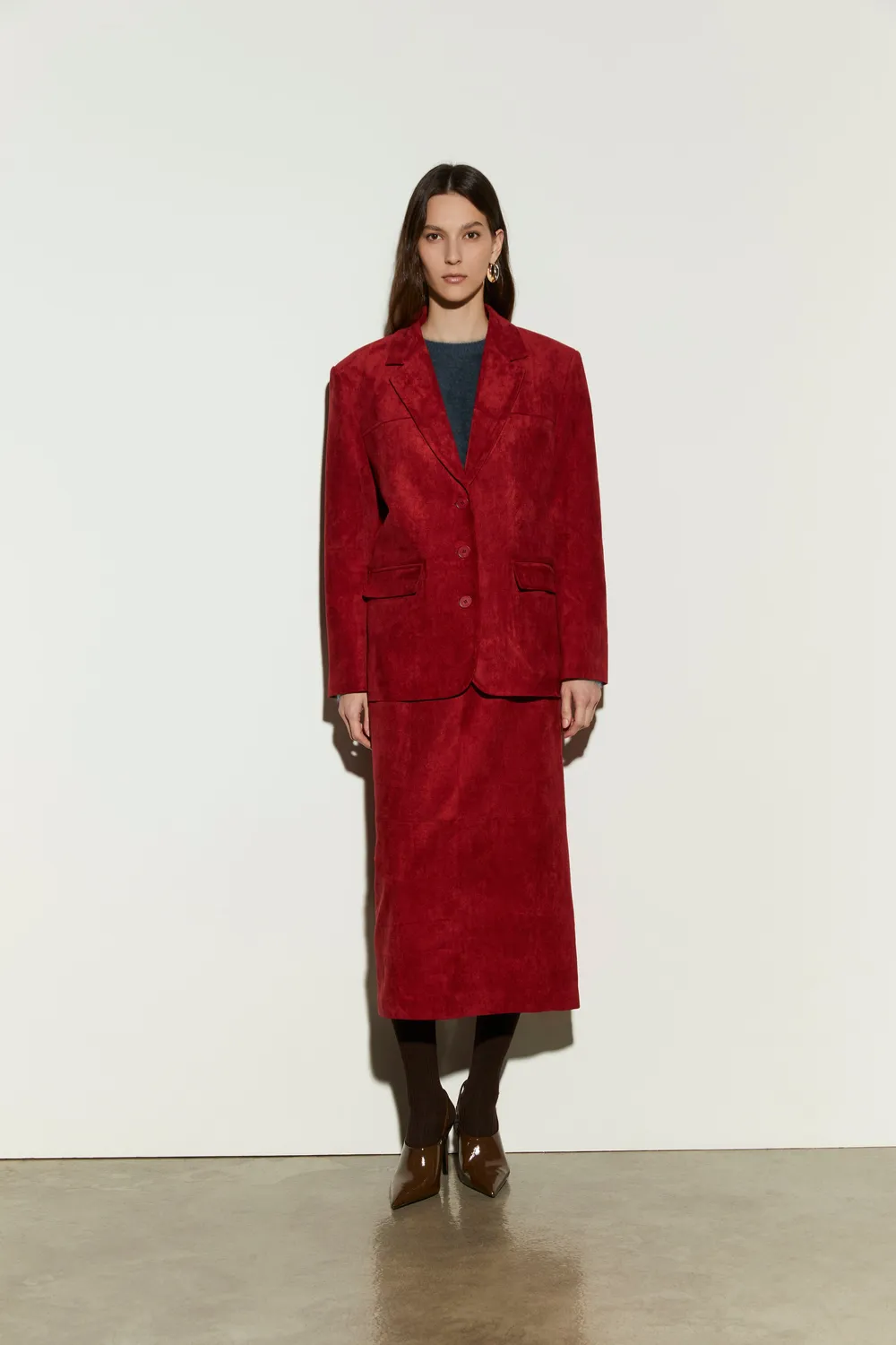 Isabelle Blanche blazer imitație piele întoarsă marsala M elastic