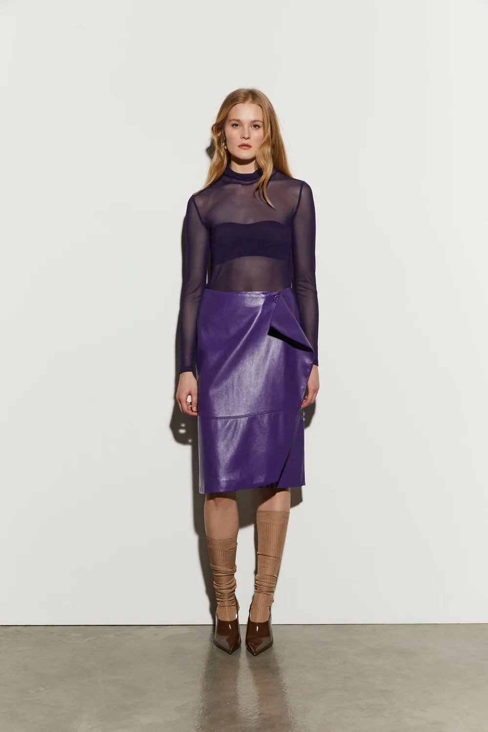 Isabelle Blanche fusta midi piele ecologica Bistro Green