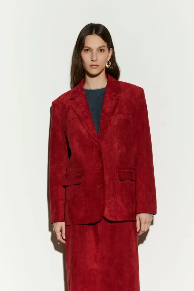 Isabelle Blanche blazer imitație piele întoarsă marsala M elastic