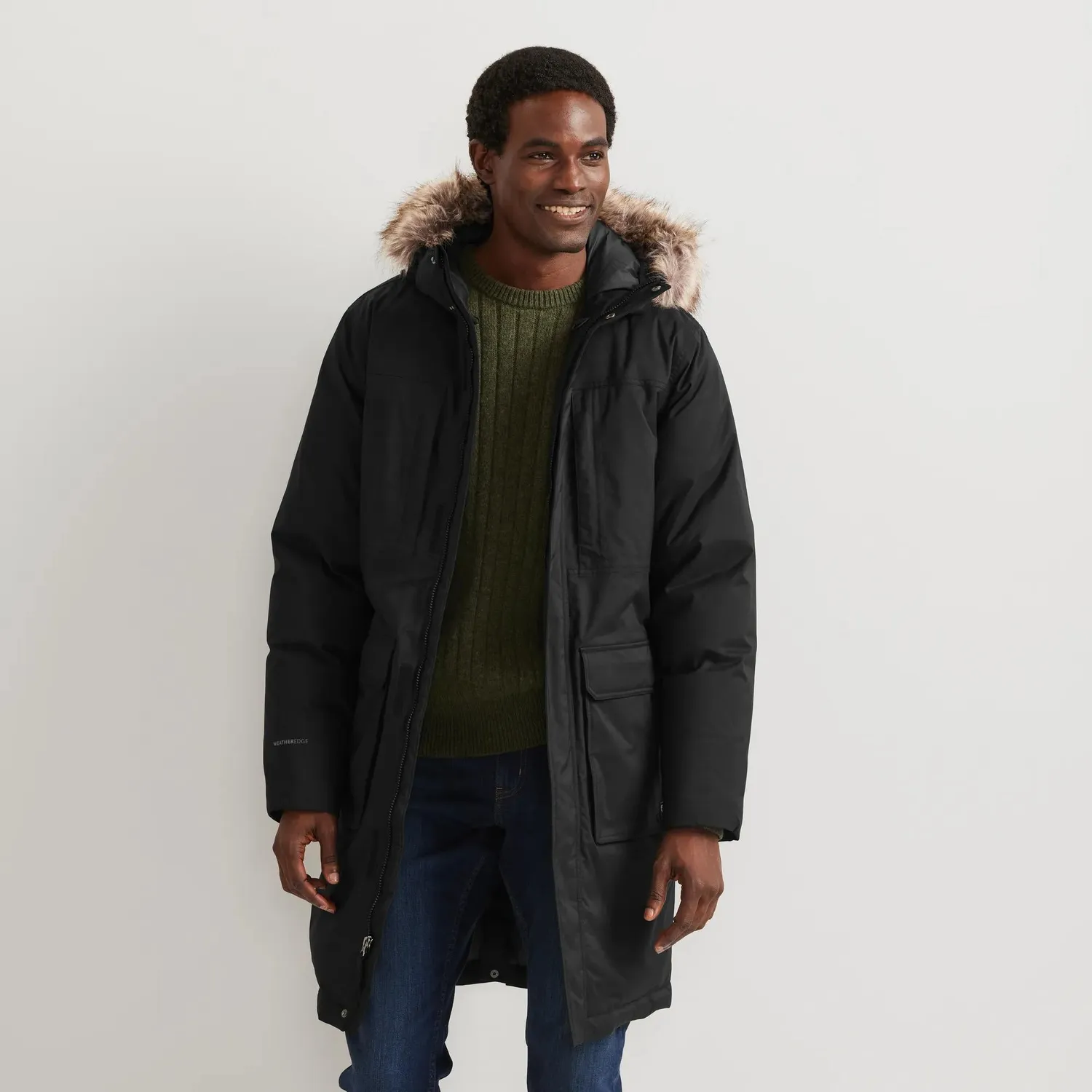 Eddie Bauer Superior Down palton barbat Negru puf lung