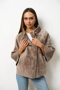 Mareus Poncho shearling 636 Cinnamon piele naturală