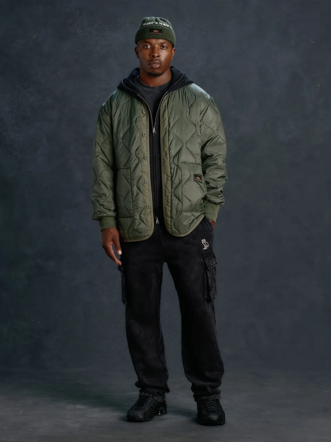 OVO x Alpha Industries ALS/92 geaca matlasata verde relaxata