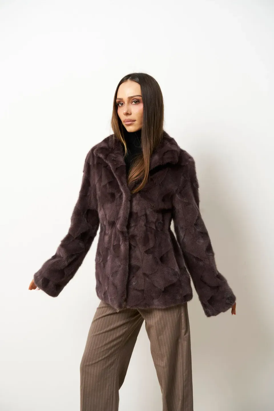 Mareus 642 haină blană nurcă Dusty Orchid călduroasă
