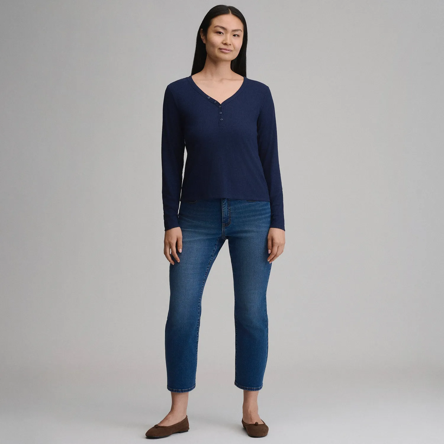 Eddie Bauer Multi Button Henley bluză gri deschis