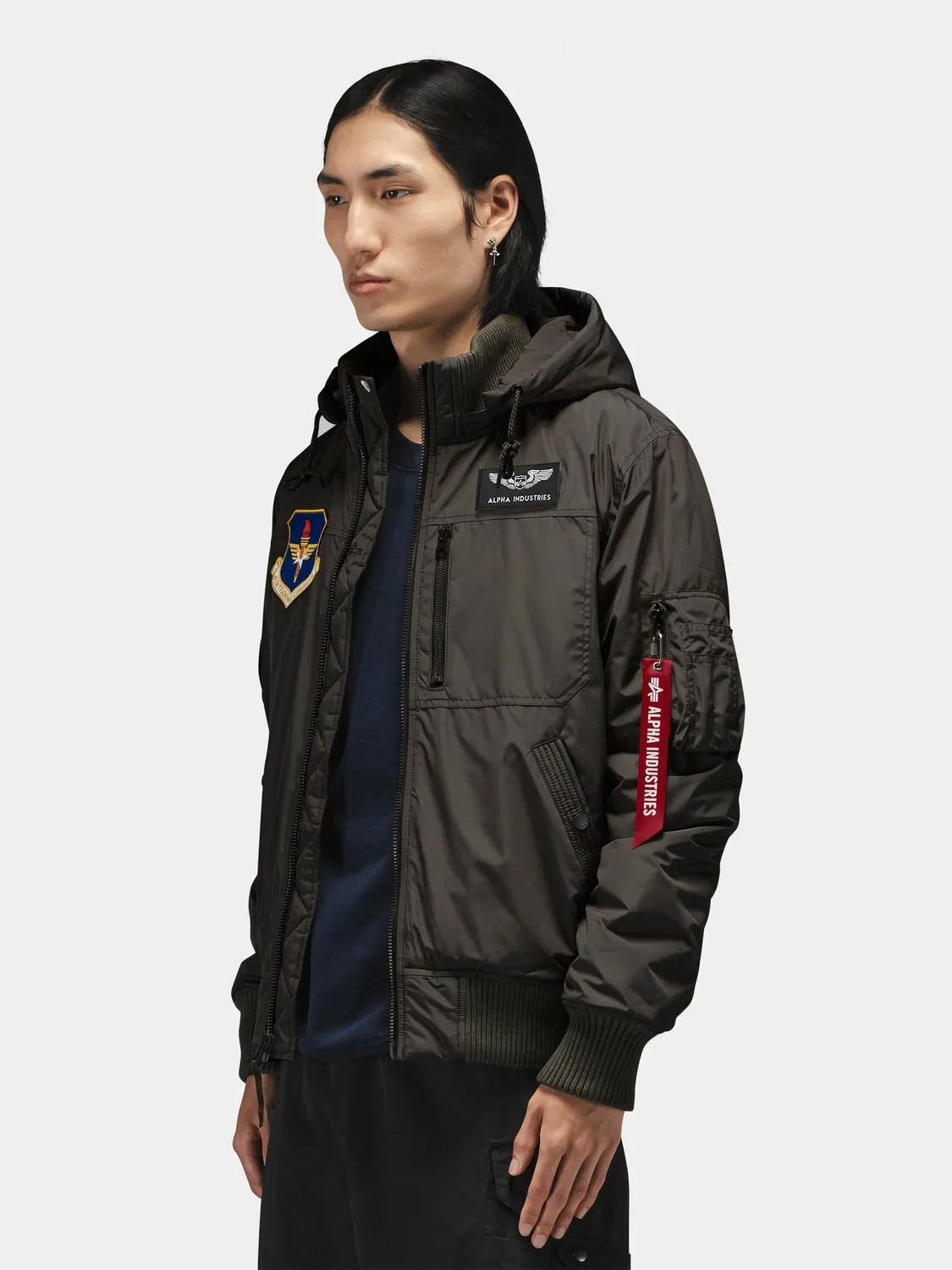 Alpha Industries Patched Hooded Rib geaca flight negru cu gluga
