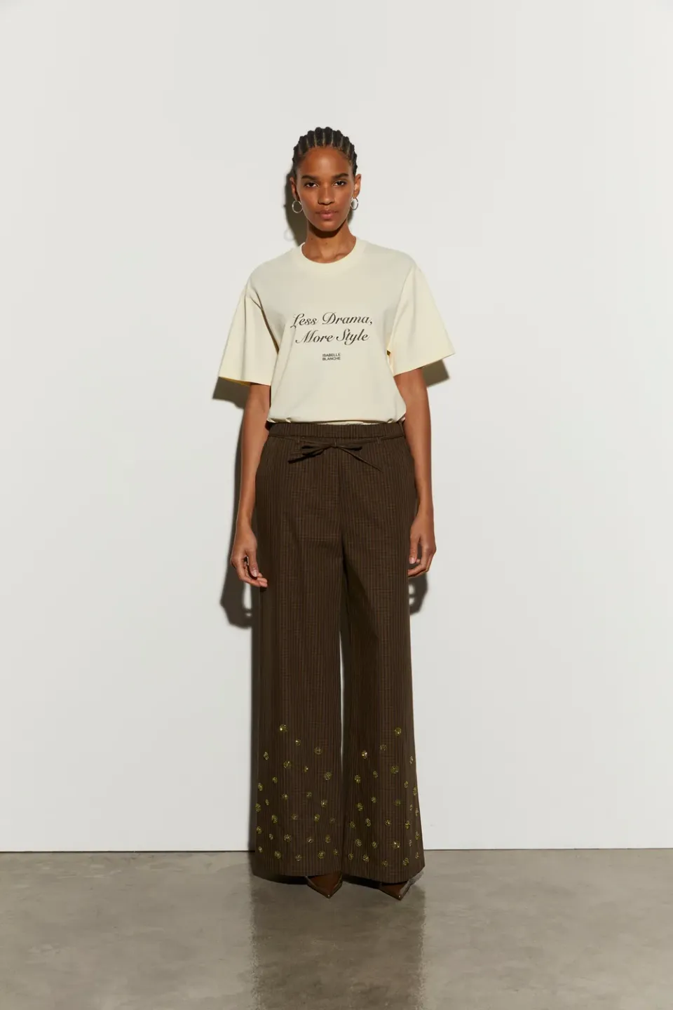 Isabelle Blanche pantaloni evazati carouri verde militar bumbac