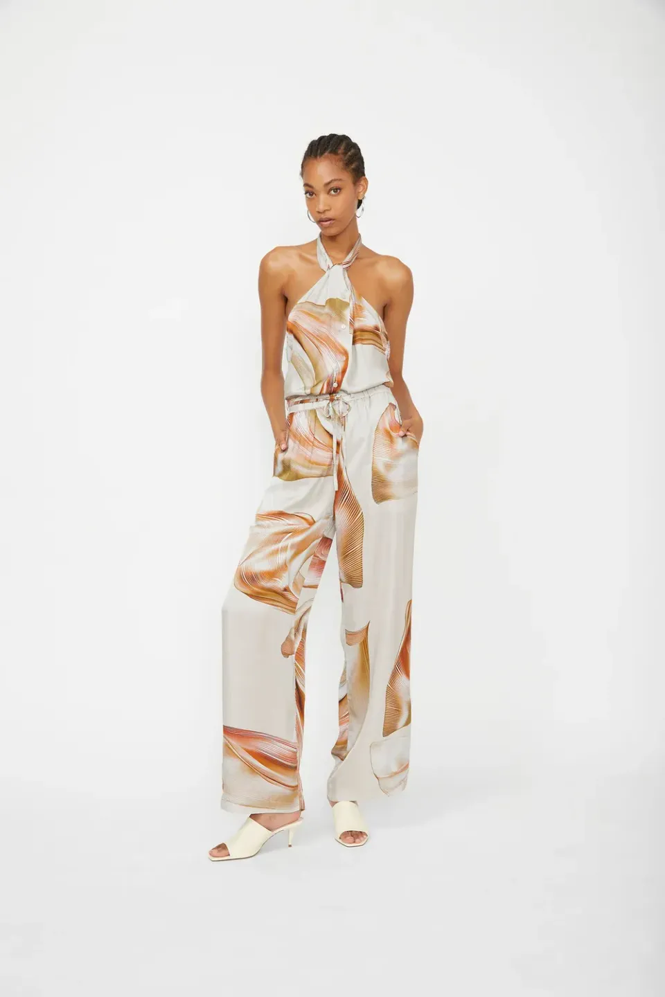 Isabelle Blanche pantaloni satin taupe viscoza