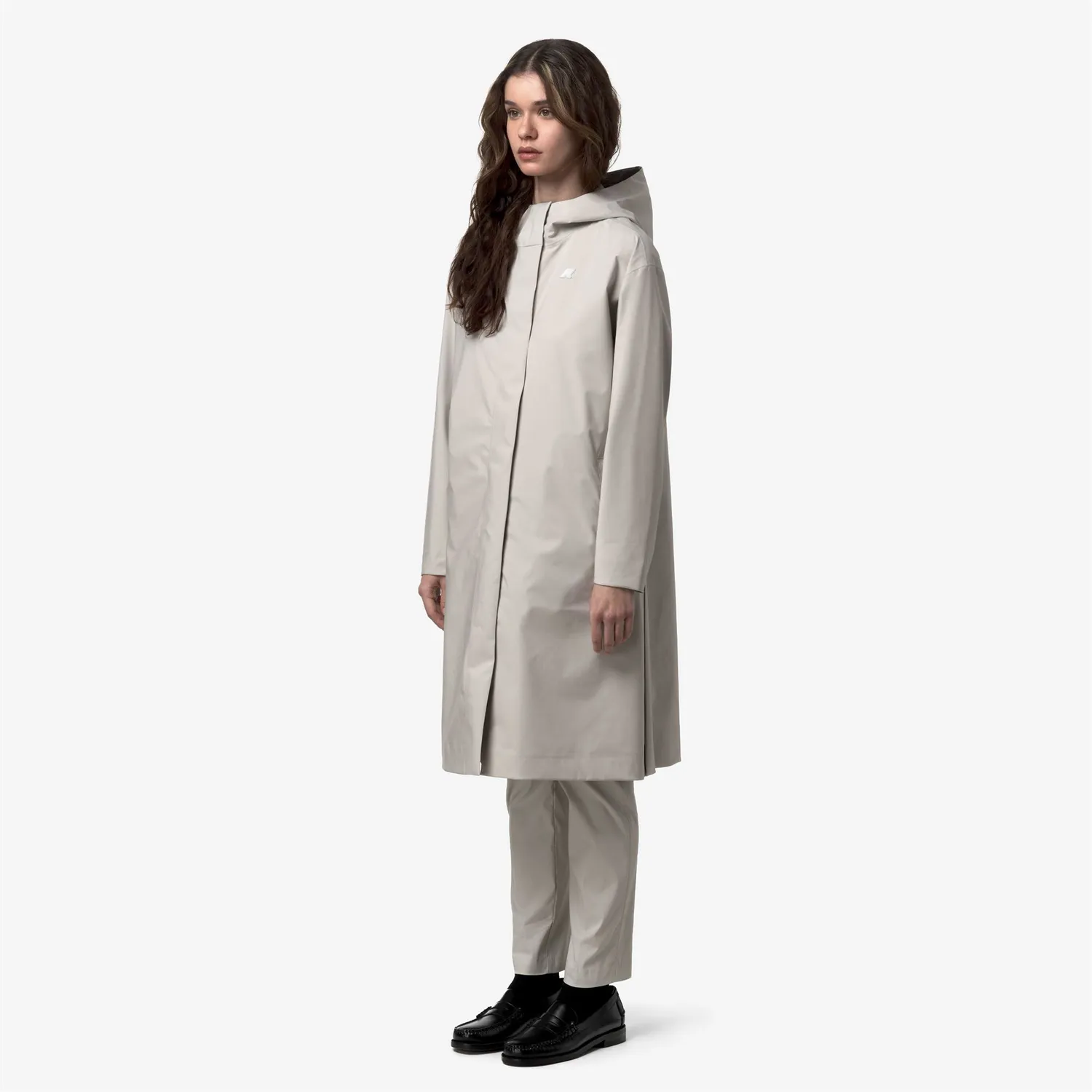K-Way Tigrit Stretch 2L palton dama bej lung impermeabil