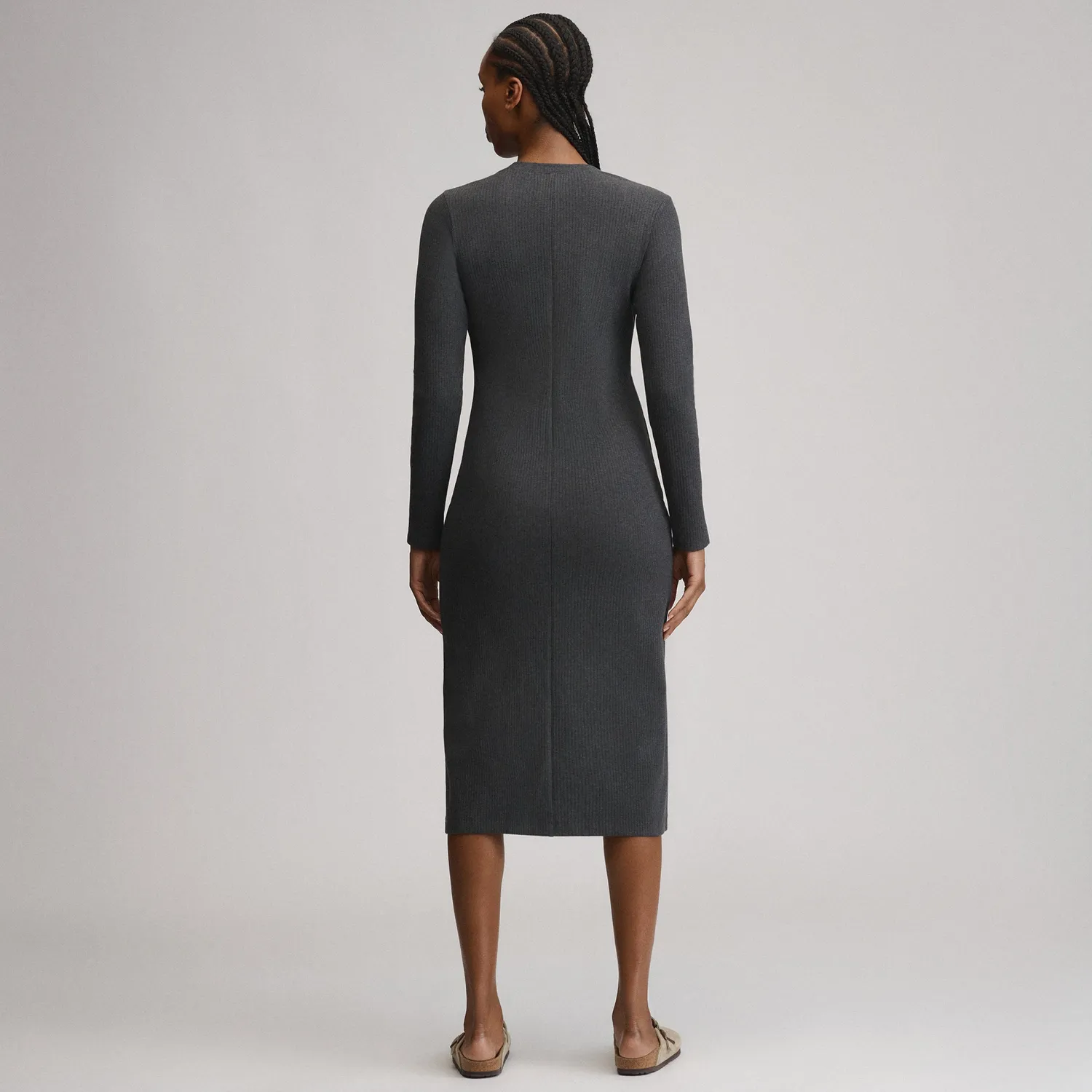 Eddie Bauer Long-Sleeve Button Front Ribbed Knit rochie midi Charcoal calduroasa