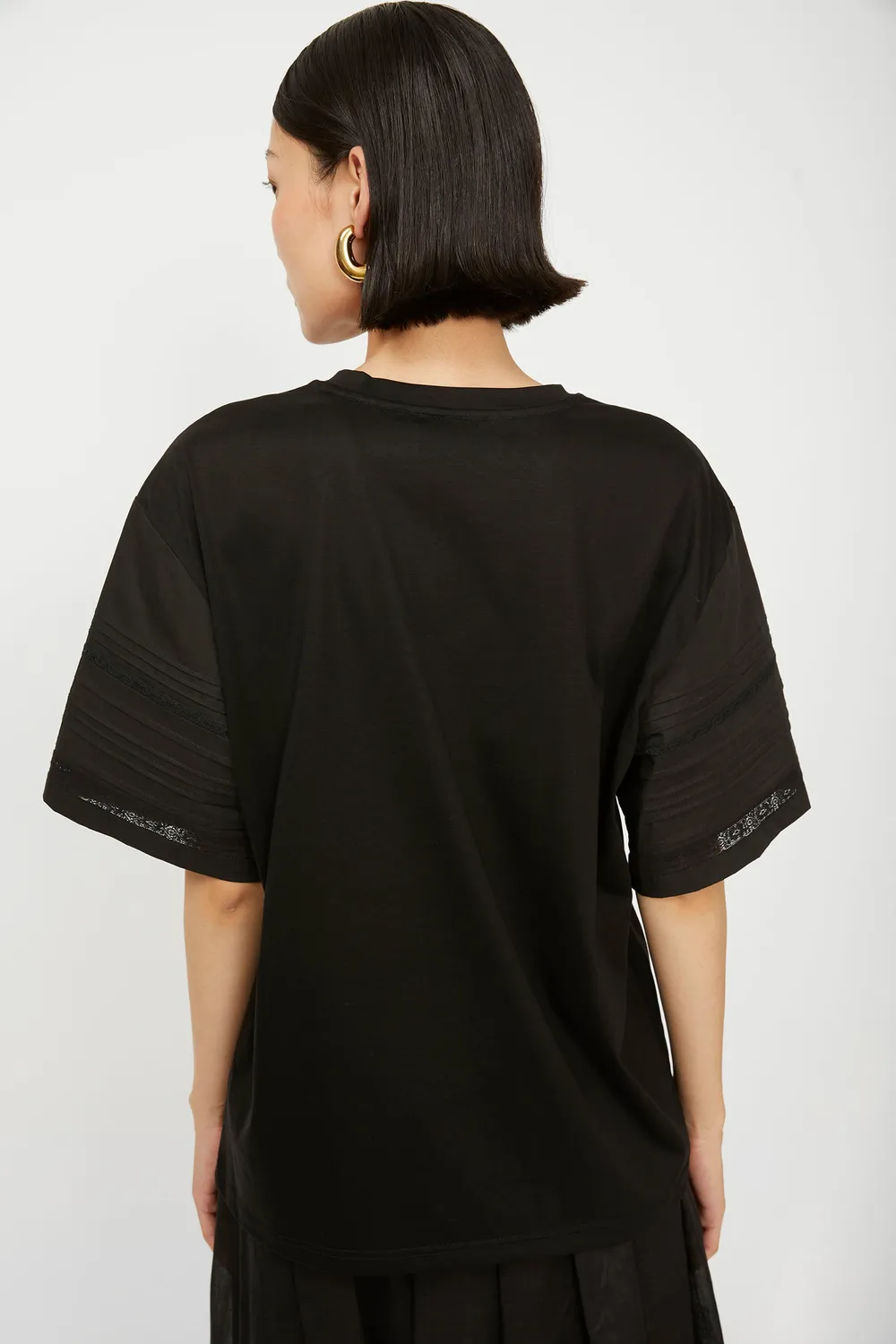 Isabelle Blanche tricou negru dantela bumbac