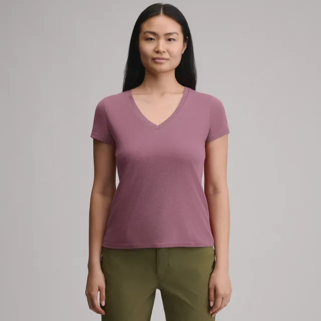Eddie Bauer Everyday V-Neck tricou dama Visiniu bumbac usor