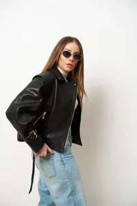 Mareus Carbon Black 627 geaca piele dama oversized