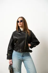 Mareus Carbon Black 627 geaca piele dama oversized