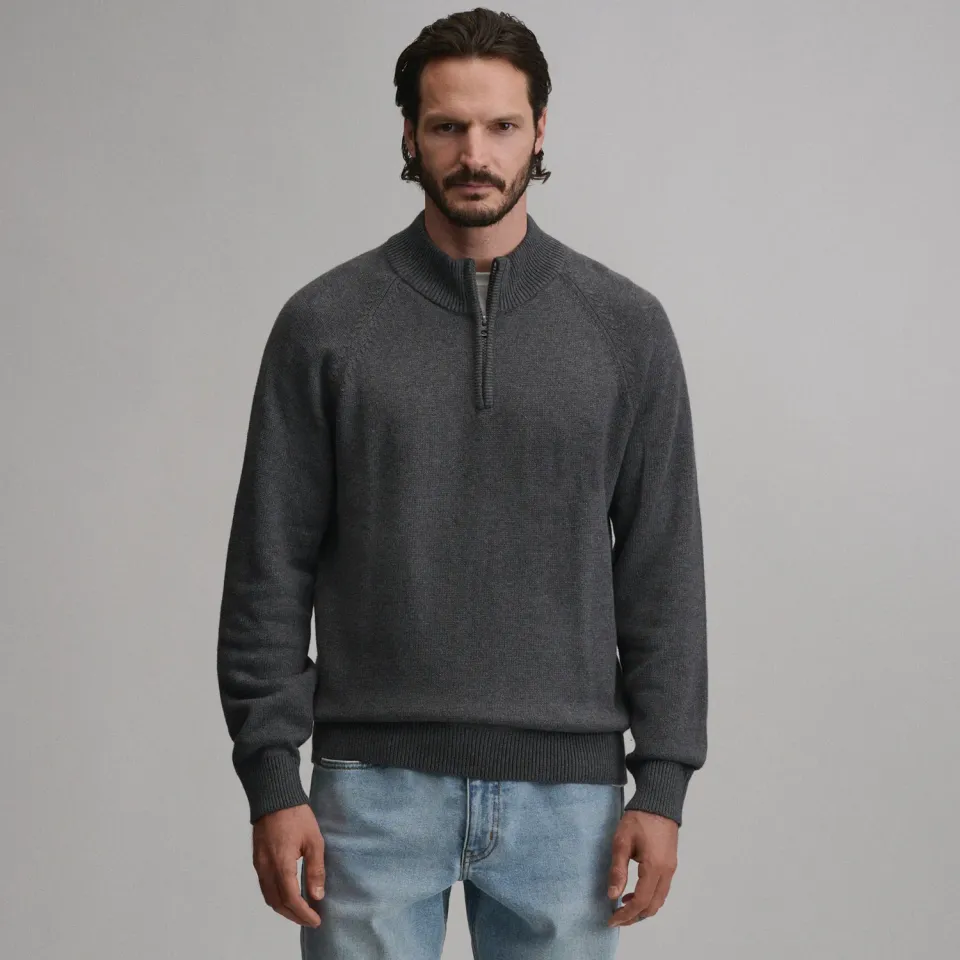 Eddie Bauer Classic Quarter-Zip pulover Heather Oatmeal călduros