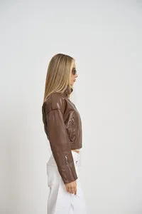 Mareus 662 geaca piele dama crop cocoa brown