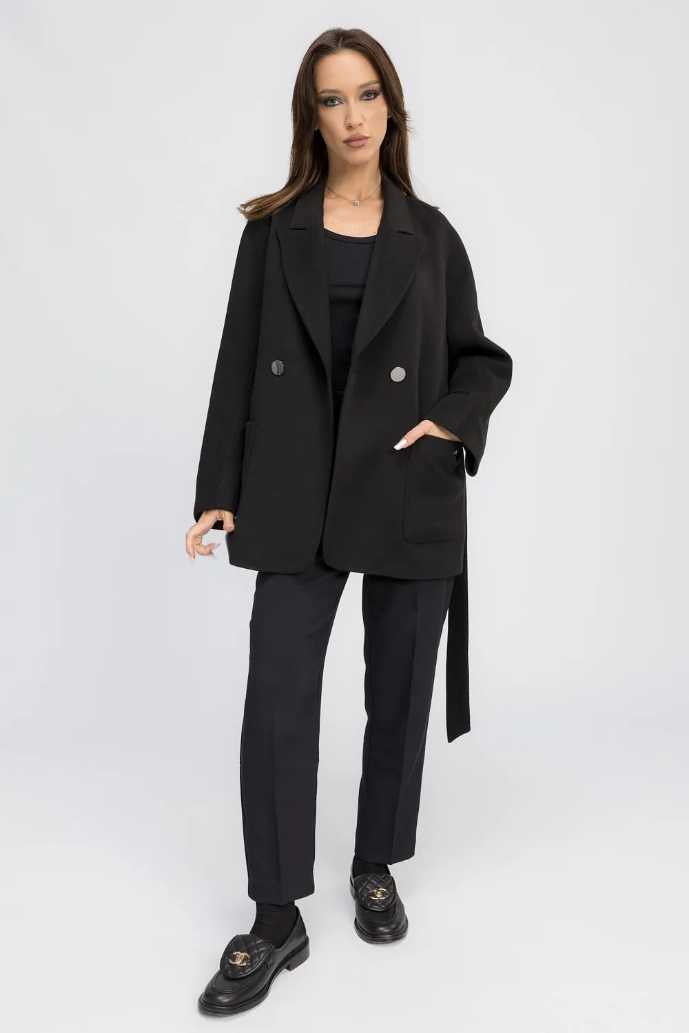 Mareus 452 palton cașmir negru Noir Elegance 75 cm
