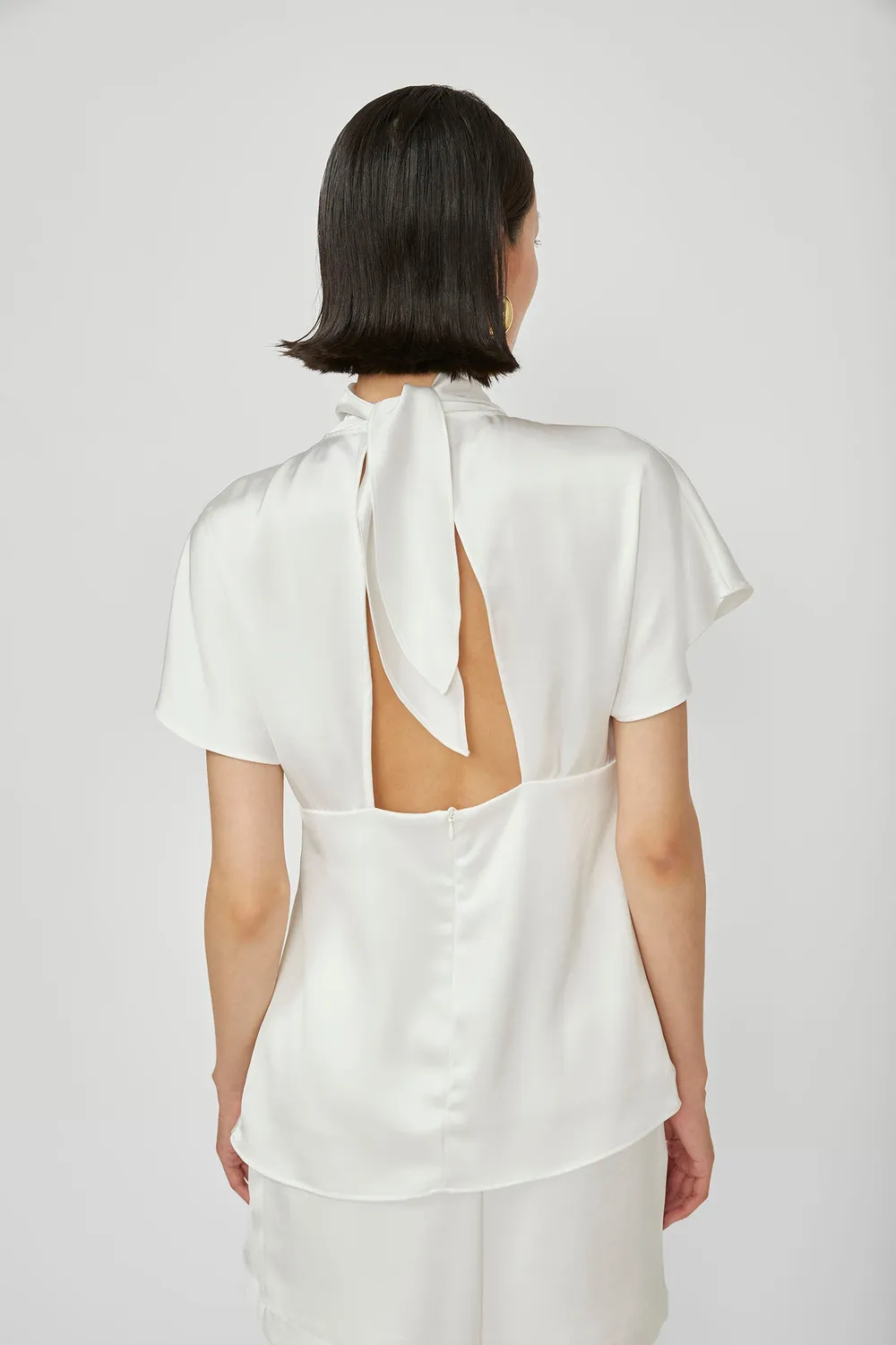 Isabelle Blanche bluza satin alba cu funda