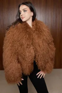 Mareus Miel Tibetan 509 haină blană caramel oversized