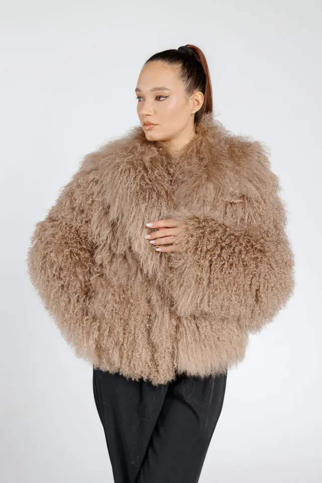Mareus 364 haină blană miel tibetan Mocha Mousse