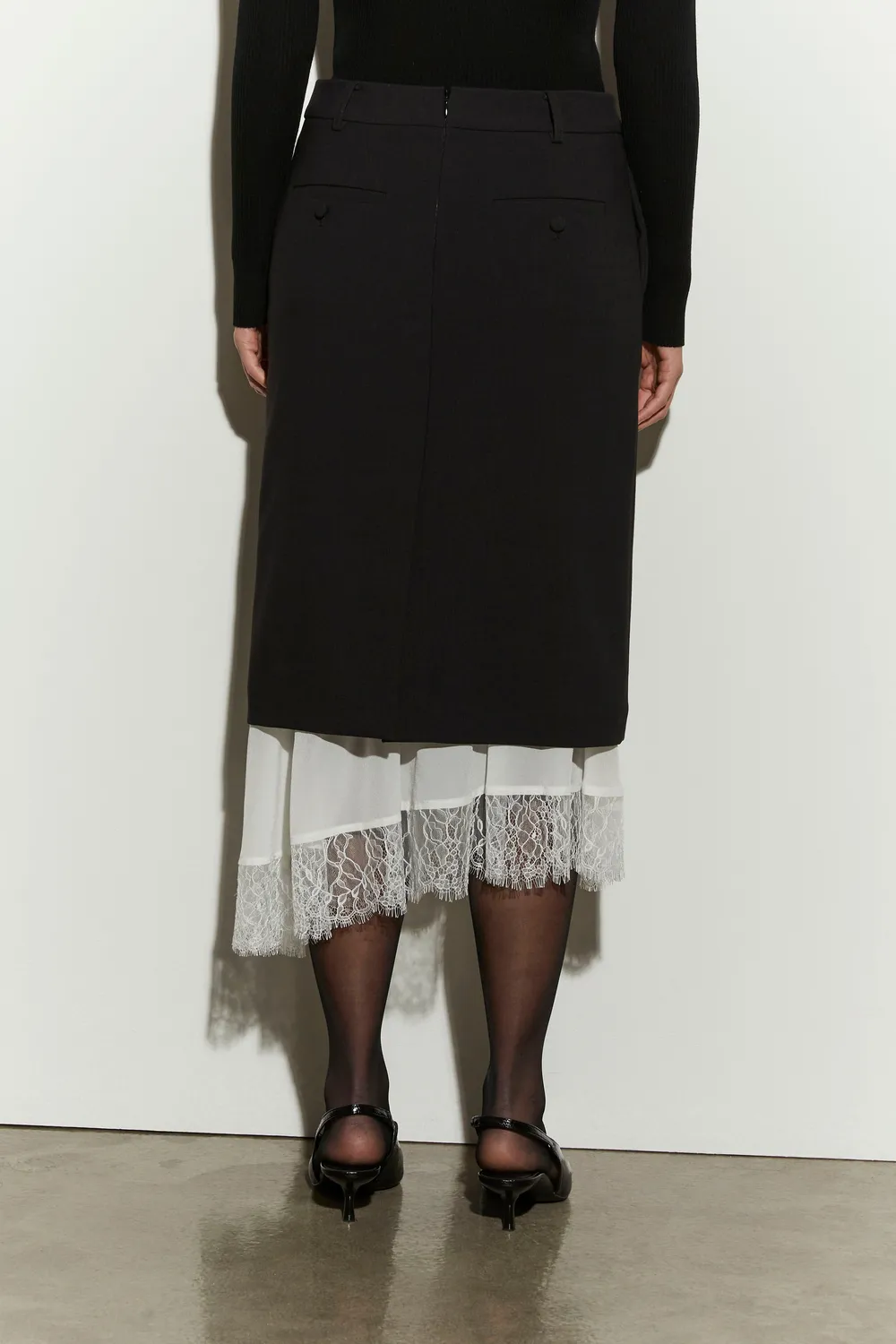 Isabelle Blanche fusta midi antracit M cu dantela
