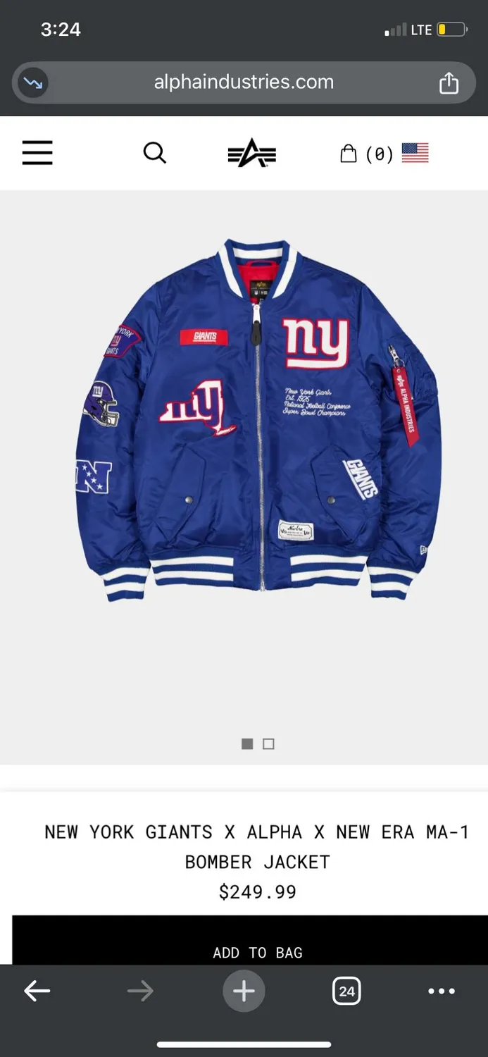 Alpha Industries New York Giants MA-1 geacă bomber albastru